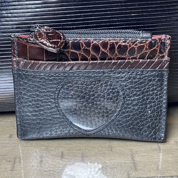 Brighton Black Purse Leather Flap Satchel Bag wallet set vtg Y2K Striped heart - Picture 2 of 9